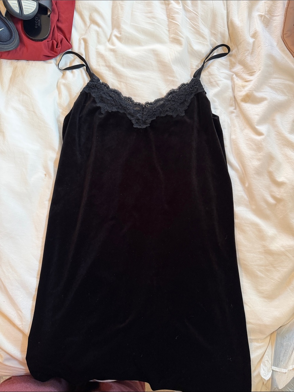 PINK Victoria's Secret Black Velvet Lace-Trim Cami